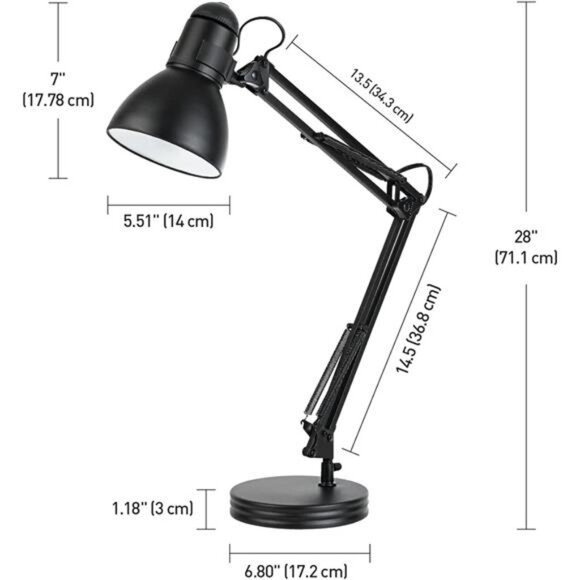 28" Heavy Base Top Moving Spring Balanced Swing Arm Desk  Lamp, Black, On/Off - Picture 3 of 8